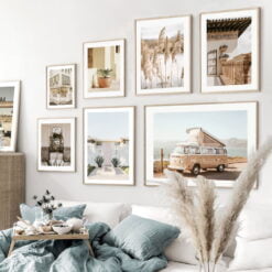 Pastel Blue Beige Bohemia Architecture Camper Travel Lifestyle Gallery Wall Living Room Decor