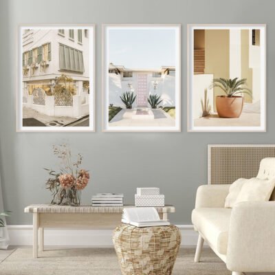 Pastel Blue Beige Bohemia Architecture Camper Travel Lifestyle Gallery Wall Living Room Decor