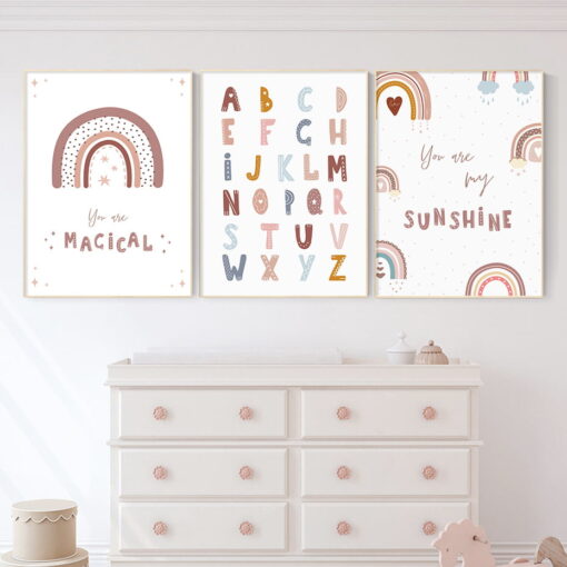 Rainbow Sunshine Alphabet Nursery Wall Art Posters Cute Pictures For Children's Room Decor