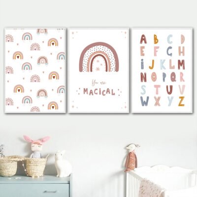 Rainbow Sunshine Alphabet Nursery Wall Art Posters Cute Pictures For Children's Room Decor
