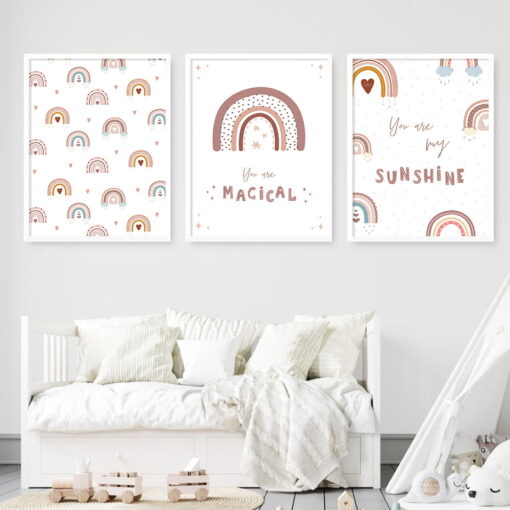 Rainbow Sunshine Alphabet Nursery Wall Art Posters Cute Pictures For Children's Room Decor