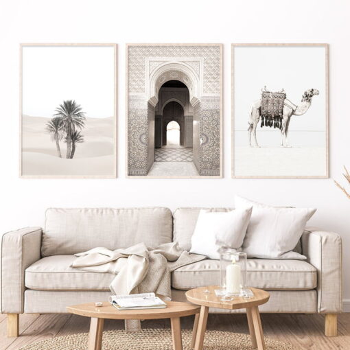 Saharan Desert Palm Oasis Moroccan Architectural Wall Art Pictures For Bohemian Living Room