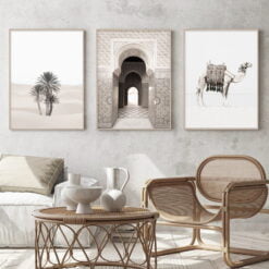 Saharan Desert Palm Oasis Moroccan Architectural Wall Art Pictures For Bohemian Living Room