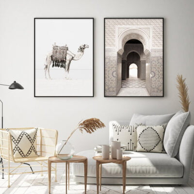 Saharan Desert Palm Oasis Moroccan Architectural Wall Art Pictures For Bohemian Living Room