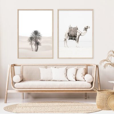 Saharan Desert Palm Oasis Moroccan Architectural Wall Art Pictures For Bohemian Living Room