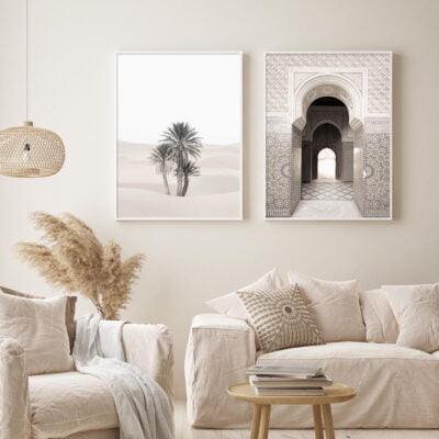 Saharan Desert Palm Oasis Moroccan Architectural Wall Art Pictures For Bohemian Living Room