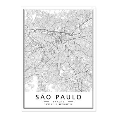 Sao Paulo Brazil City Map Wall Art Fine Art Canvas Prints Black & White Pictures For Home Office