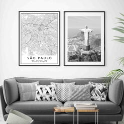 Sao Paulo Brazil City Map Wall Art Fine Art Canvas Prints Black & White Pictures For Home Office