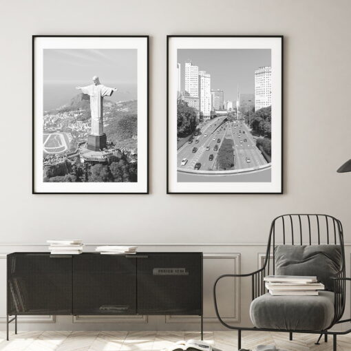 Sao Paulo Brazil City Map Wall Art Fine Art Canvas Prints Black & White Pictures For Home Office