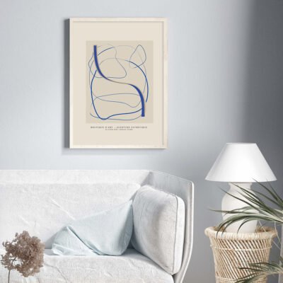 Vintage Blue Abstract Art Exposition Poster Gallery Wall Art Pictures For Modern Living Room