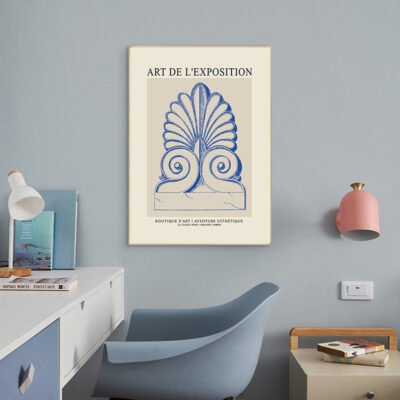 Vintage Blue Abstract Art Exposition Poster Gallery Wall Art Pictures For Modern Living Room