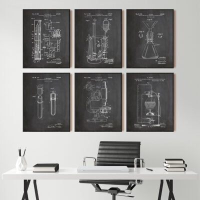 Vintage Chemistry Apparatus Chalkboard Blueprint Wall Art Pictures For Home Office Study