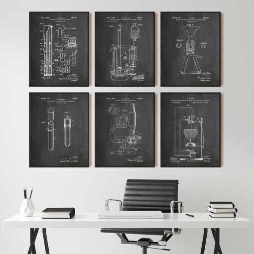 Vintage Chemistry Apparatus Chalkboard Blueprint Wall Art Pictures For Home Office Study