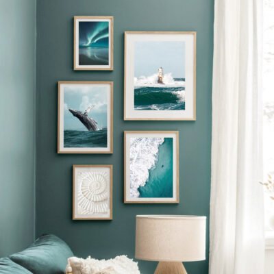 White Green Ocean Nature Seascape Gallery Wall Art Pictures For Home Office Wall Decor