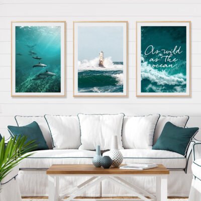 White Green Ocean Nature Seascape Gallery Wall Art Pictures For Home Office Wall Decor