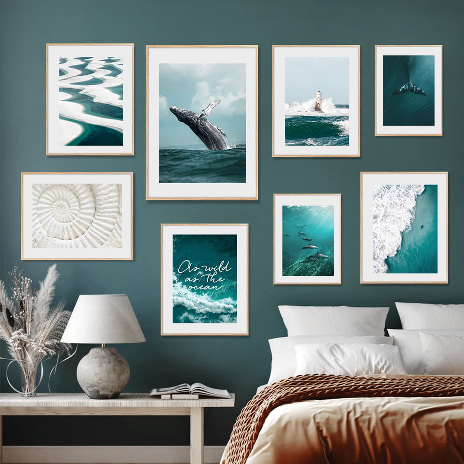 White Green Ocean Nature Seascape Gallery Wall Art Pictures For Home Office Wall Decor