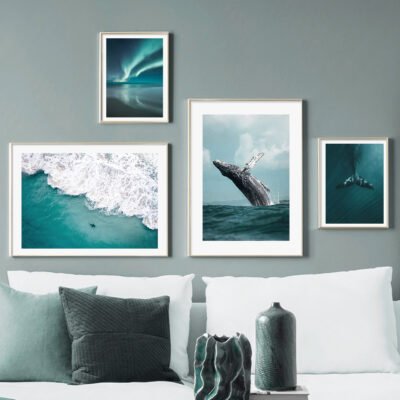 White Green Ocean Nature Seascape Gallery Wall Art Pictures For Home Office Wall Decor