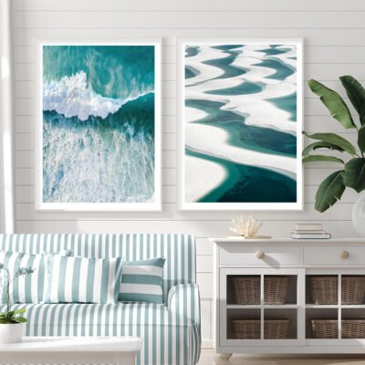 White Green Ocean Nature Seascape Gallery Wall Art Pictures For Home Office Wall Decor