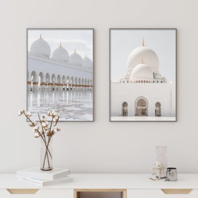 White Rose Gold Arch Mosque Architecture Minimalist Islamic Wall Art Decor For Living Room Decor