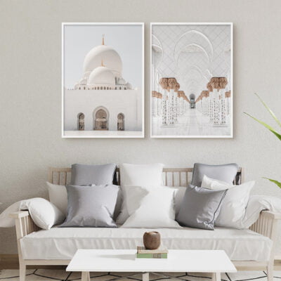 White Rose Gold Arch Mosque Architecture Minimalist Islamic Wall Art Decor For Living Room Decor