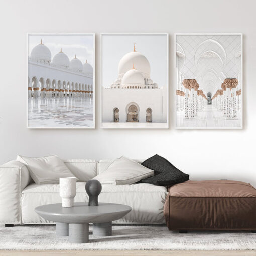 White Rose Gold Arch Mosque Architecture Minimalist Islamic Wall Art Decor For Living Room Decor