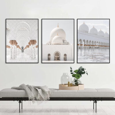 White Rose Gold Arch Mosque Architecture Minimalist Islamic Wall Art Decor For Living Room Decor