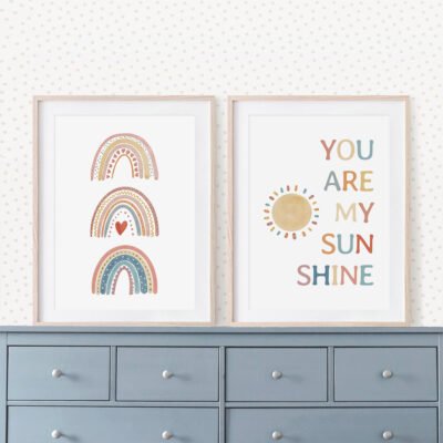 You Are My Sunshine Cute Rainbow Kids Room Wall Decor For Baby's Room Nursery Decor