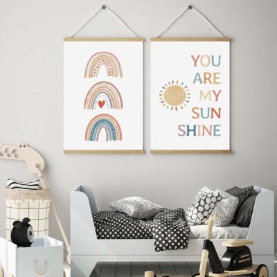 You Are My Sunshine Cute Rainbow Kids Room Wall Decor For Baby's Room Nursery Decor