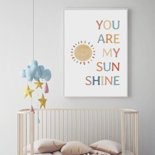 You Are My Sunshine Cute Rainbow Kids Room Wall Decor For Baby's Room Nursery Decor