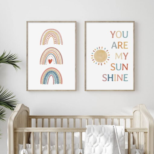 You Are My Sunshine Cute Rainbow Kids Room Wall Decor For Baby's Room Nursery Decor