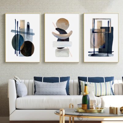 Modern Abstract Burnt Beige Blue Contemporary Wall Art Pictures For Luxury Apartment Decor