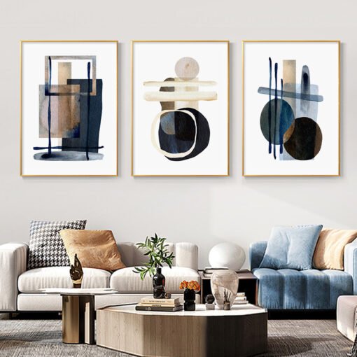 Modern Abstract Burnt Beige Blue Contemporary Wall Art Pictures For Luxury Apartment Decor