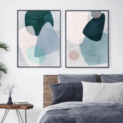 Modern Abstract Pastel Shades Of Blue Geometric Wall Art Pictures For Living Room Decor