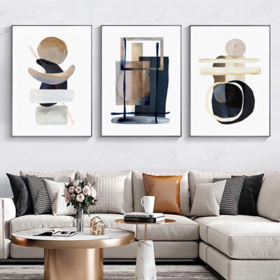 Modern Abstract Burnt Beige Blue Contemporary Wall Art Pictures For Luxury Apartment Decor