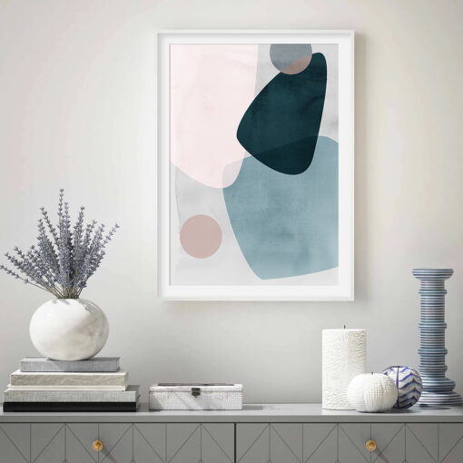Modern Abstract Pastel Shades Of Blue Geometric Wall Art Pictures For Living Room Decor