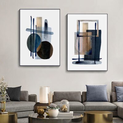 Modern Abstract Burnt Beige Blue Contemporary Wall Art Pictures For Luxury Apartment Decor