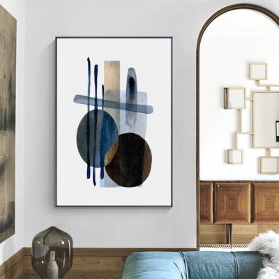Modern Abstract Burnt Beige Blue Contemporary Wall Art Pictures For Luxury Apartment Decor