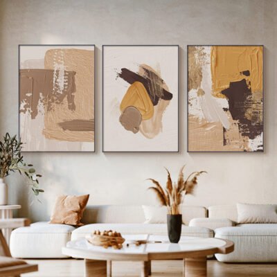 Modern Abstract Thick Oil Brush Beige Blush Wall Art Fine Art Canvas Prints For Living Room