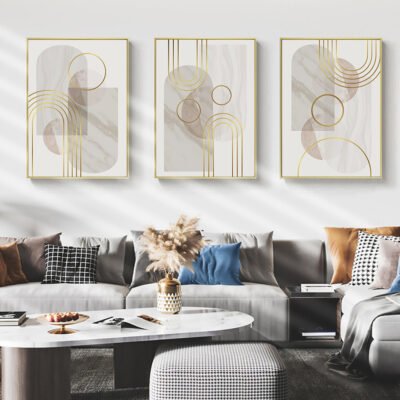 Abstract Geometric Marble Color Block Wall Art Pictures For Modern Apartment Living Room