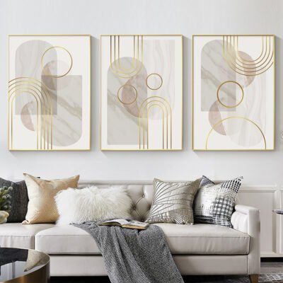 Abstract Geometric Marble Color Block Wall Art Pictures For Modern Apartment Living Room