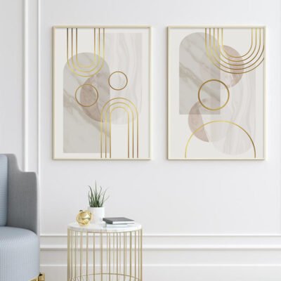Abstract Geometric Marble Color Block Wall Art Pictures For Modern Apartment Living Room