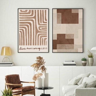 Abstract Shades Of Beige Geometric Wall Art Pictures For Modern Apartment Living Room Decor