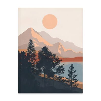 Abstract Sunrise Mountain Landscape Wall Art Modern Bohemian Gallery Wall Living Room Pictures
