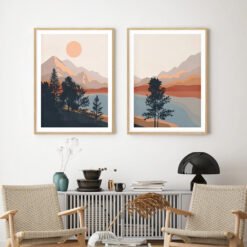 Abstract Sunrise Mountain Landscape Wall Art Modern Bohemian Gallery Wall Living Room Pictures