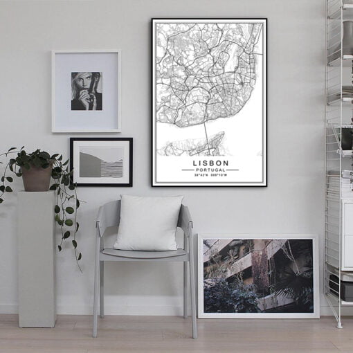Black White Zurich City Map Wall Art Fine Art Canvas Print Lisbon City Map Posters For Home Office