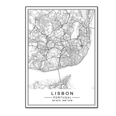 Black White Zurich City Map Wall Art Fine Art Canvas Print Lisbon City Map Posters For Home Office