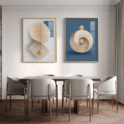 Blue Beige Golden Modern Abstract Aesthetics Wall Art Fine Art Canvas Prints For Home Office