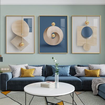 Blue Beige Golden Modern Abstract Aesthetics Wall Art Fine Art Canvas Prints For Home Office