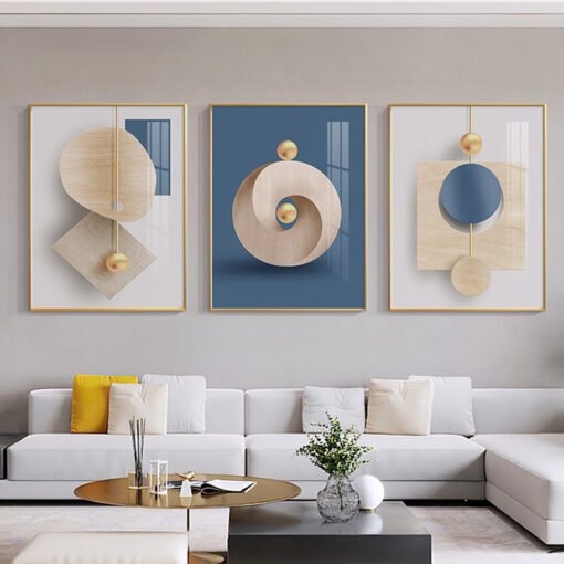 Blue Beige Golden Modern Abstract Aesthetics Wall Art Fine Art Canvas Prints For Home Office