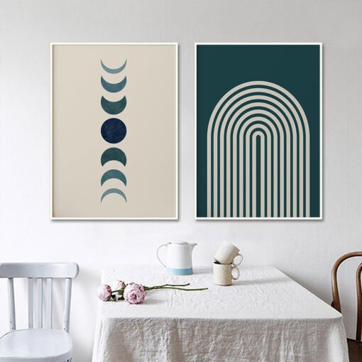 Blue Green Beige Moon Phase Wall Art Fine Art Canvas Prints For Living Room Bedroom Art Decor